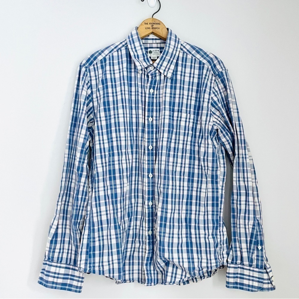J. Crew Plaid Cotton Button-Down Washed Casual Shirt Large